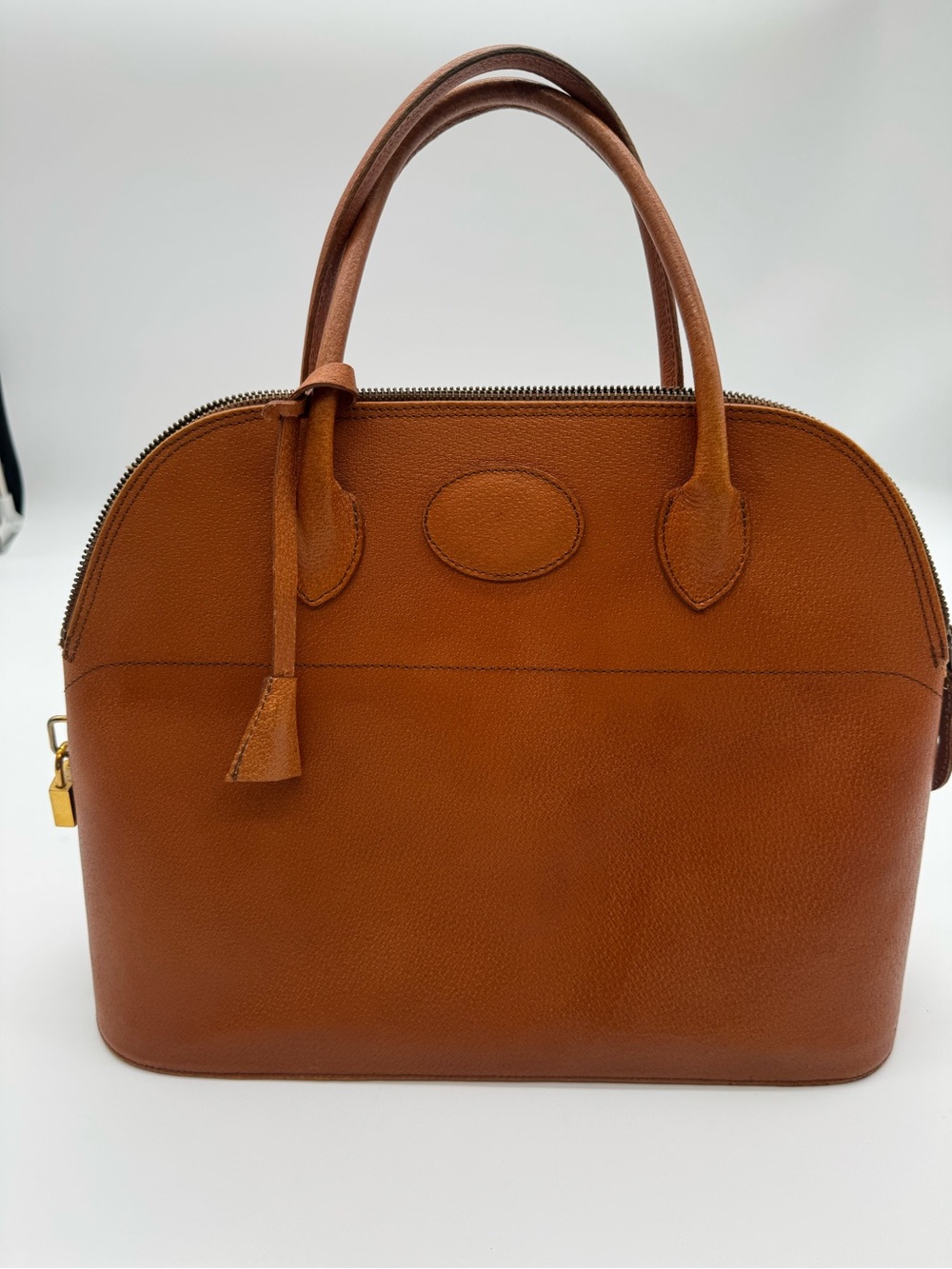 Pourchet Paris vintage leather bolide style handbag cognac brown
